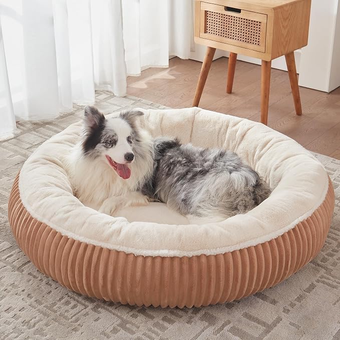 45 inches Donut Dog Bed for Extra Large Dogs,Calming Round Jumbo Pet Bed with Removable Cover, Washable Milk Plush Faux Fur, Fits Pets up to 100 lbs(Mocha,XL)