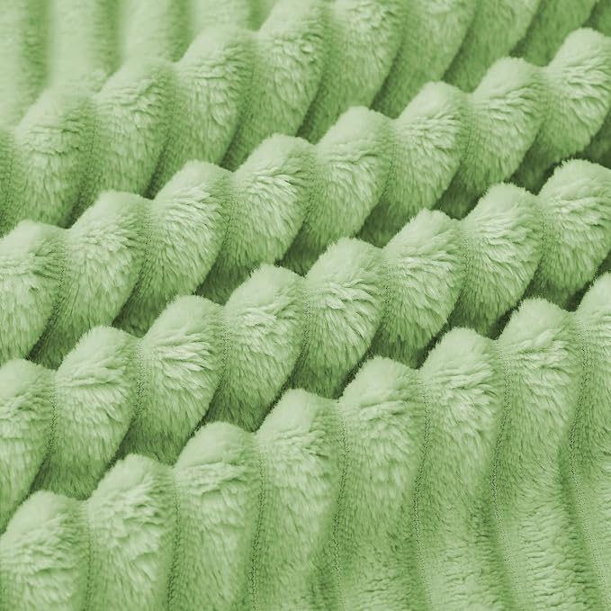 Bnuitland Fleece Throw Blanket, 300GSM Soft Warm Cozy Fluffy Throw for Babys & Pets, Stripe Pattern, All Season Sofa Bed Blanket for Home Decor, Light Green 50"x60"