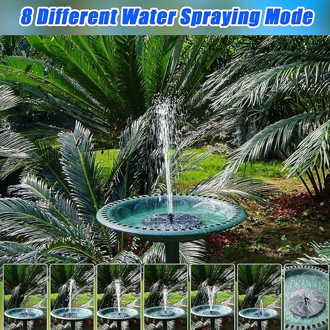 Solar Bird Bath Fountains Upgraded, 4W Solar Powered Water Fountain Pump with 4000 Battery, 7 Nozzles & 4 Fixers, Colorful LED Lights for Garden, Swimming Pool, Pond, Fish Tank and Outdoor