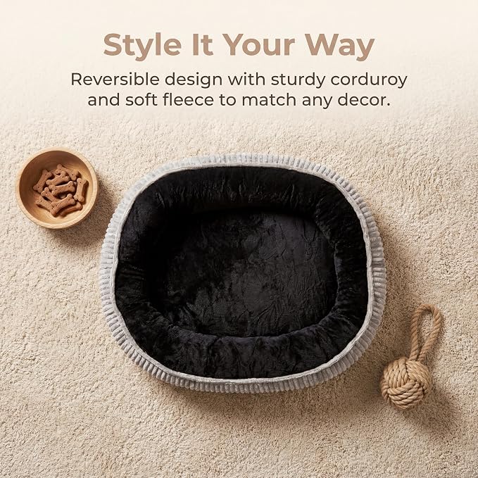Calming Dog Bed for Medium Dogs 26"x19" - Orthopedic Washable Pet Bed with Anti-Slip Bottom, Indoor Soft Cat Bed with Removable Cover (Black)