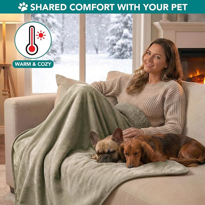 PETAMI Sherpa Fleece Waterproof CAT and Dog Blanket, Taupe, Medium