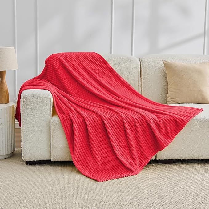 Bnuitland Fleece Throw Blanket for Couch, 300GSM Soft Warm Cozy Fluffy Throw for Adults & Kids, Stripe Pattern, All Season Sofa Bed Blanket for Home Decor, Magenta 50"x60"