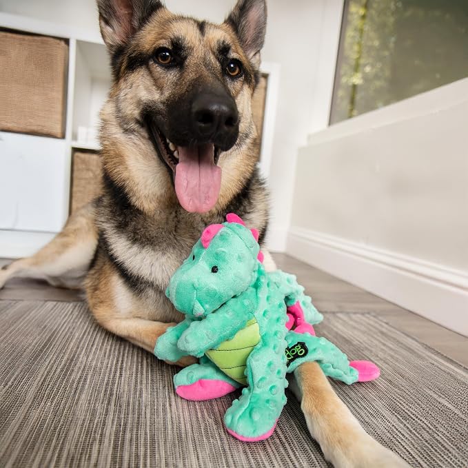 goDog Dragons Squeaky Plush Dog Toy with Chew Guard Technology, Durable Fabric & Squeaker for Active Play, Seafoam, Large
