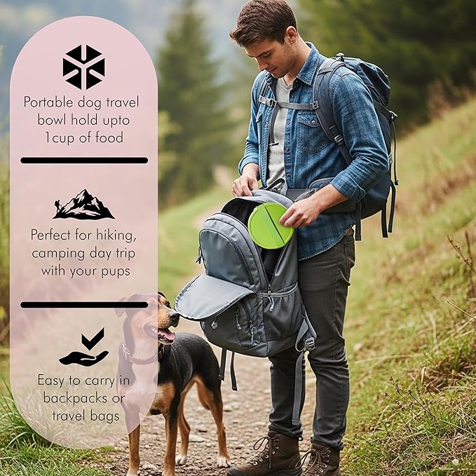 Barkin’ Trails Travel Dog Bowls, Portable Outdoor Water, BPA-Free, Food Grade Plastic Dog Travel Bowl, Camping Essentials & Container (Matcha)
