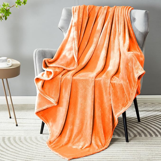 DREAMNINE Soft Fall Fuzzy Fleece Throw Blanket for Couch Sofa 50" x 60", Decorative Solid Lightweight Velvet Blanket for Chair, Cozy Accent Shaggy Micro Plush Flannel Blankets for Bedroom Dorm, Orange