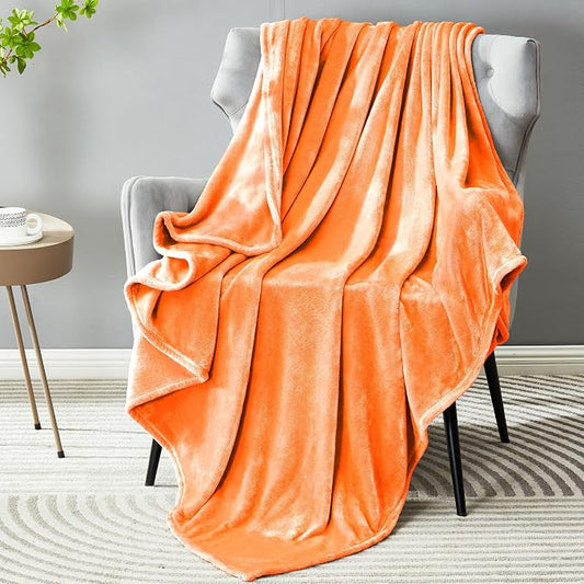 DREAMNINE Soft Fall Fuzzy Fleece Throw Blanket for Couch Sofa 50" x 60", Decorative Solid Lightweight Velvet Blanket for Chair, Cozy Accent Shaggy Micro Plush Flannel Blankets for Bedroom Dorm, Orange