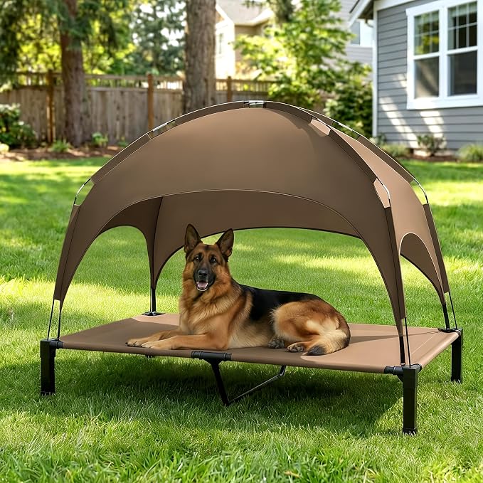 Heeyoo Elevated Dog Bed with Removable Canopy, Portable Dog Cot with Sun Protection Shade Tent, Raised Pet Cooling Cot Bed for Dogs, 60in