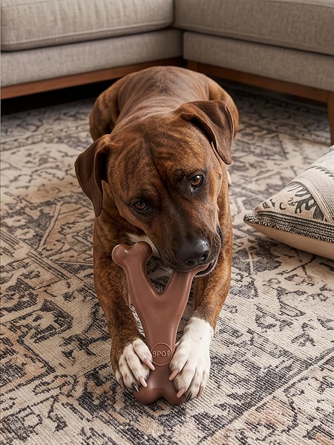SPOT Bam-Bones Wishbone Dog Chew Toy, Bamboo Fiber Blend, Non-Splintering Durable Chew for Light to Moderate Chewers, Adult Dogs & Teething Puppies 25–50 lbs, Bacon Flavor, 7 in