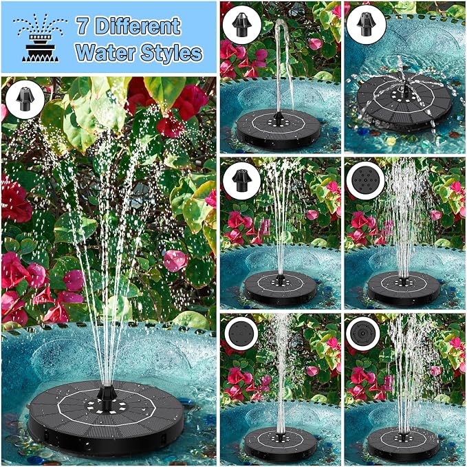 SZMP Solar Water Fountain, 2026 Upgrade 3.5W Solar Bird Bath Fountain Pump with Color LED Lights, 7 Nozzles & 4 Fixed Rods for Garden, Patio, Pond, Pool, Fish Tank, Outdoor Water Feature