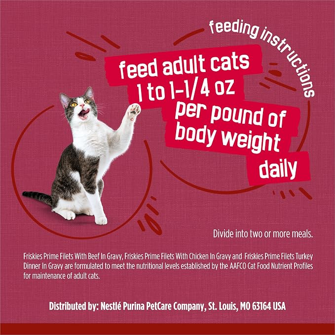 Friskies Purina Gravy Wet Cat Food Variety Pack,Prime Filets Meaty Favorites - 5.5 oz. Cans,(Pack of 48)