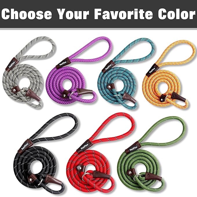 PetiFine Slip Lead - 6FT x 3/8" Reflective Durable Dog Training Leash, Heavy Duty Adjustable Nylon Dog Rope Slip Leash for Small to Large Dogs (Red)