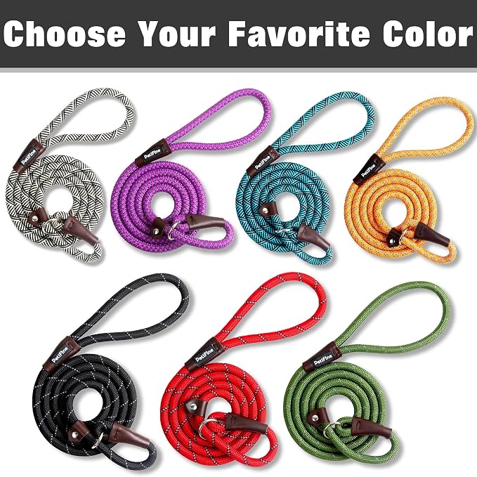 PetiFine Slip Lead Dog Leash,6FT x 1/2" Reflective Durable Dog Training Lead, Heavy Duty Adjustable Nylon Dog Rope Slip Leash for Small Medium Large Dogs (Purple)