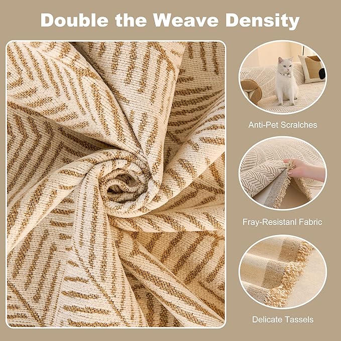 Couch Covers for Sofa, Sofa Covers Washable, Sectional Couch Covers, Sofa Covers for 2 Cushion Couch, Non Slip Stripe Sofa Slipcovers Furniture Protector (Khaki, 71x118)