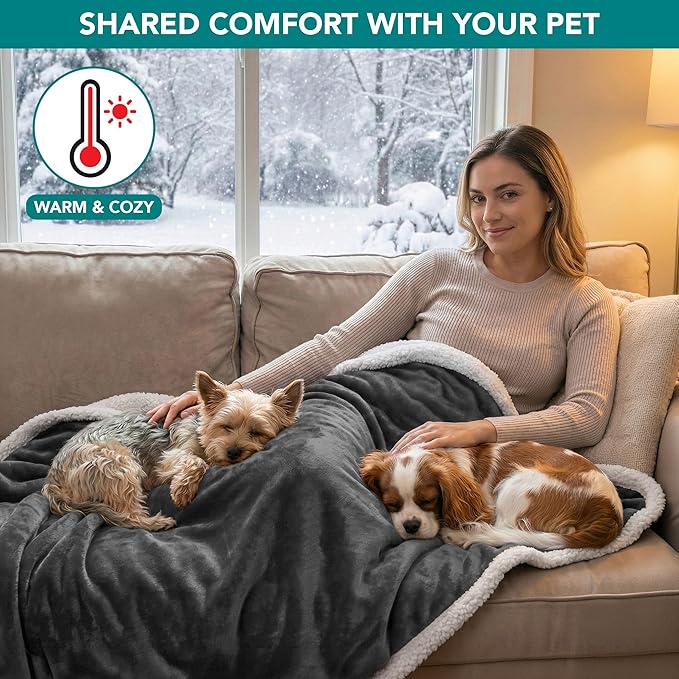 PetAmi Waterproof Dog Blanket for Couch, Pee Proof Fleece Reversible Pet Throw, Furniture Protector for Bed Sofa Kennel, Soft Washable Cover for Small Medium Dog Puppy Cat, 29x40 Grey