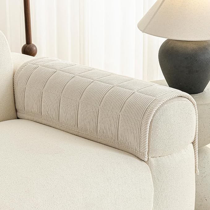 Velvet Couch Covers for Sectional Sofa Washable, Non-Slip L Shaped Sectional Couch Cover, Soft Pet Couch Covers for Sofas, Furniture Slipcovers for Single Sofa(1PC,35"x35",Beige White)