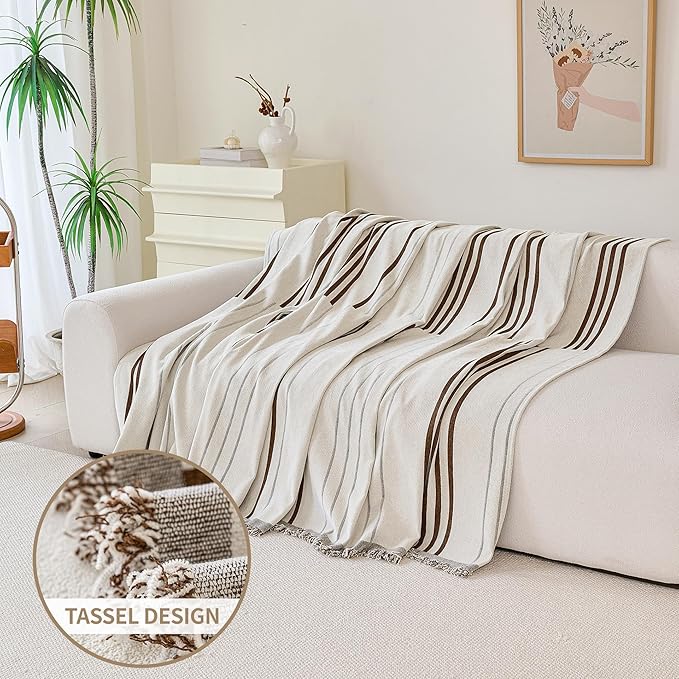 VANJOROY Couch Sofa Cover for 3 Cushion Sectional Sofa L-Shape -Washable Chenille 100% Organic Couch Cover for Dogs Pets, Boho Couch Cover Protector Soft Sofa Slipcovers with Tassel,91"x 134"