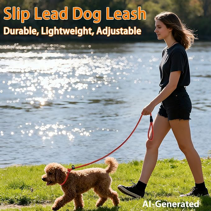 FOVRLZSE Upgraded Dog Slip Lead (3-Pack) Adjustable Nylon Lead for Dogs (Red/Black/Blue), Training Aid, Eco-Friendly Cotton Lining, Integrated Plastic Buckle,