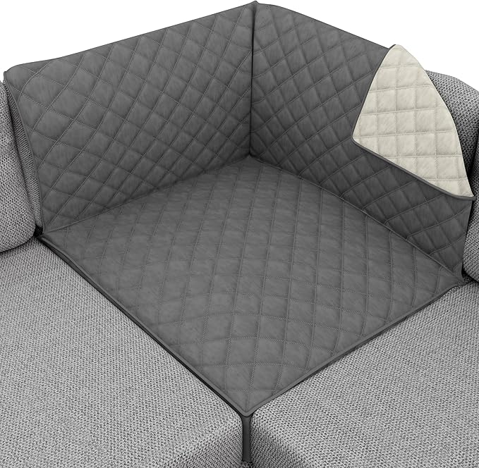 Sofa Shield® Couch Sectional Covers for Dogs, Reversible Furniture Protector with Strap, Stain and Tear Resistant Cushion Cover, 30x30 inch Seat, Machine Washable Slipcover Pets, Cats, Charcoal Linen