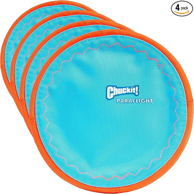 Chuckit! Paraflight Flying Disc Dog Toy - Water Floating Flyer - Durable Nylon Construction with Soft Rubber Edges - for Medium and Large Dogs - Size Large - 9.75" L x 9.75" W -,1 Count (Pack of 4)