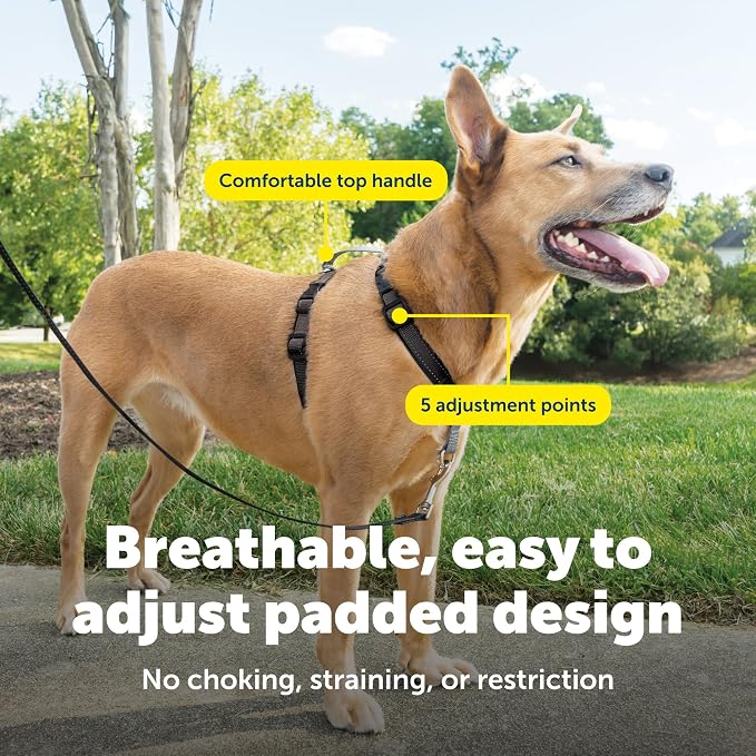 PetSafe 3 in 1 No-Pull Dog Harness for Medium Dogs - Walk, Train or Travel - Helps Pets from Pulling on Walks - Seatbelt Loop Doubles as Quick Access Handle - Reflective- Medium, Black