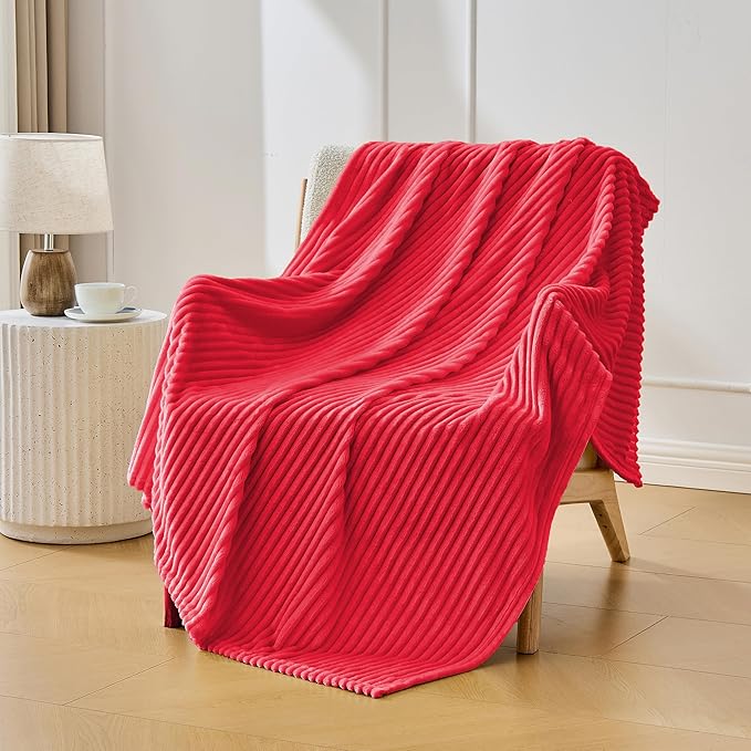 Bnuitland Fleece Throw Blanket for Couch, 300GSM Soft Warm Cozy Fluffy Throw for Adults & Kids, Stripe Pattern, All Season Sofa Bed Blanket for Home Decor, Magenta 60"x80"
