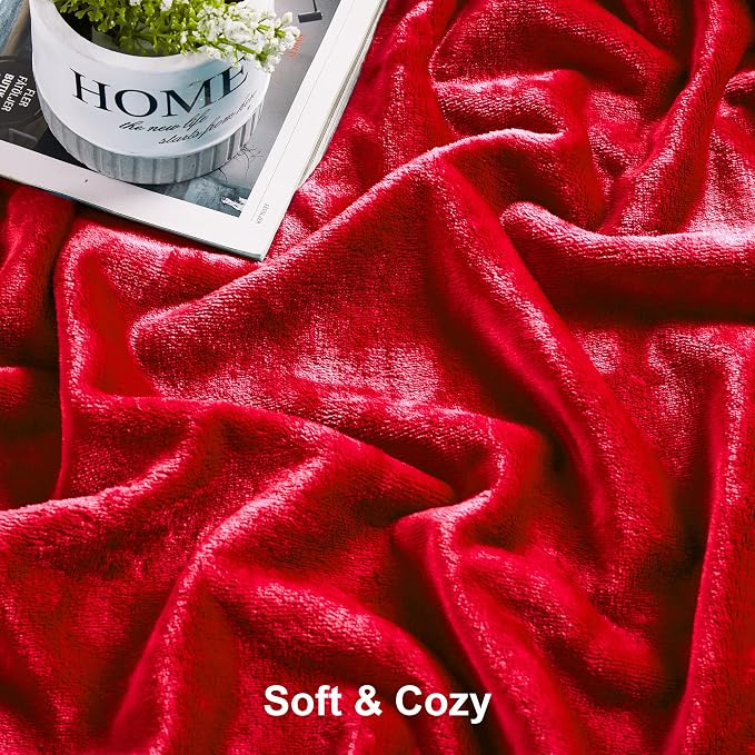 DREAMNINE Ultra Large Soft Fuzzy Flannel Fleece Blanket Full Size 80" x 90", Decorative Solid Lightweight Fluffy Velvet Bed Blanket, Luxury Big Cute Cozy Shag Plush Microfiber Blankets for Bedroom,Red