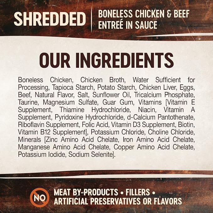 Wellness CORE Signature Selects Shredded Adult Canned Wet Cat Food, Natural, Protein Rich, Grain Free, Chicken and Beef Entrée Recipe, 5.3 oz, Pack of 12 Cans