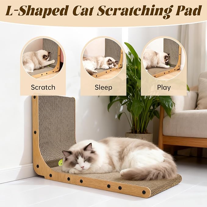 PatiencET L Shape Cat Scratcher, 26.8 Inch Cardboard Scratch Pad for Indoor Cats, Large Vertical Scratch Board, Furniture Protector