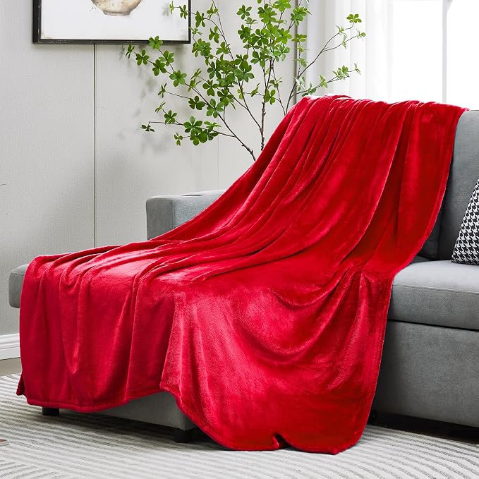 DREAMNINE Oversized Soft Fuzzy Flannel Fleece Throw Blanket Twin Size 60" x 80", Decorative Solid Lightweight Fluffy Velvet Bed Blankets, Luxury Big Cozy Shag Plush Microfiber Blanket for Bedroom, Red
