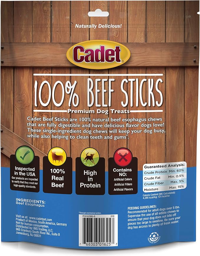 Cadet 100% Beef Strips Dog Chew Sticks, Long-Lasting Single-Ingredient Natural Treats, High-Protein, Perfect for Small & Large Breeds, 12 oz (Pack of 2)
