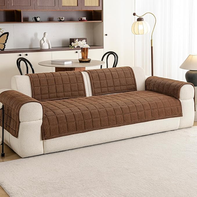 Velvet Couch Covers for Sectional Sofa Washable, Non-Slip L Shaped Sectional Couch Cover, Soft Pet Couch Covers for Sofa, Furniture Slipcovers for 2-3 Cushion Couch(1PC,35"x71",Dark Brown)