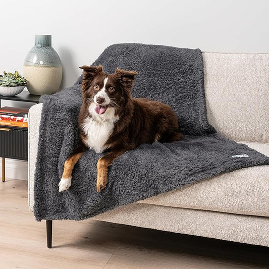 PetAmi Fluffy Waterproof Dog Blanket for Couch and Bed, Reversible Sherpa Pet Throw, Pee Proof Furniture Protector Sofa Cover, Washable Cat Blanket for Medium Large Dogs and Cats (Gray, 40x60)