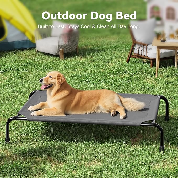 Simple Trending Raised Dog Bed for Large Dogs, Waterproof Elevated Dog Cot for Outdoor, Cooling Breathable Pet Hammock Bed, 47.75" x 30.5", Dark Grey
