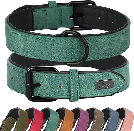 Didog Soft Padded PU Leather Dog Collar, Breathable and Adjustable Red Dog Collars for Small Dogs, Comfortable for Daily Walk, Green, M Fit Neck 11-14"(10-20 lbs)