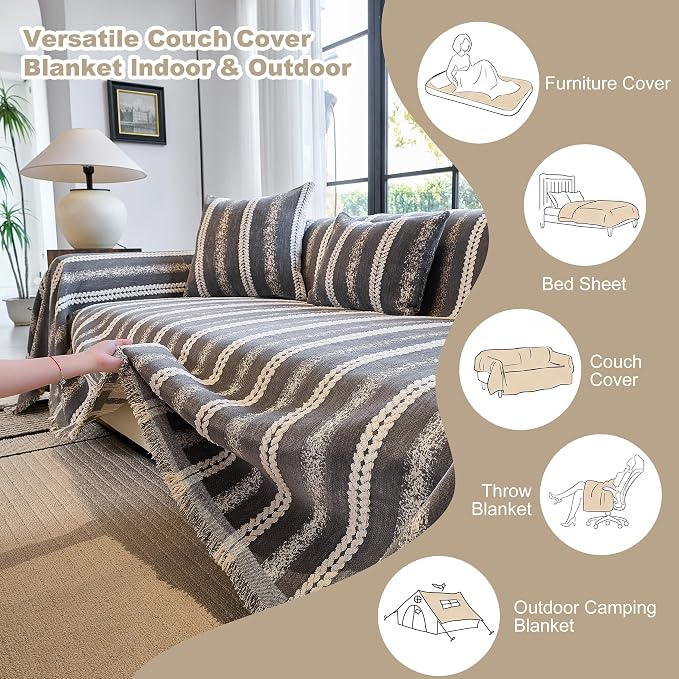 Couch Cover for Dogs Washable Sofa Cover, Sectional Couch Covers, Sofa Covers for 2 Cushion Couch, Non Slip Stripe Sofa Slipcovers Furniture Protector (Dark Gray, 75 * 118)