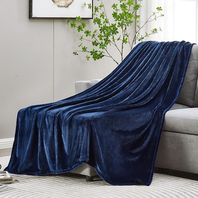 DREAMNINE Soft Cozy Plush Fleece Throw Blanket 50" x 60", Solid Shag Minky Lightweight Fuzzy Flannel Blanket for Bedroom, Luxury Washable Warm Velvet Blankets for Couch Sofa Pet, Breathable, Navy Blue
