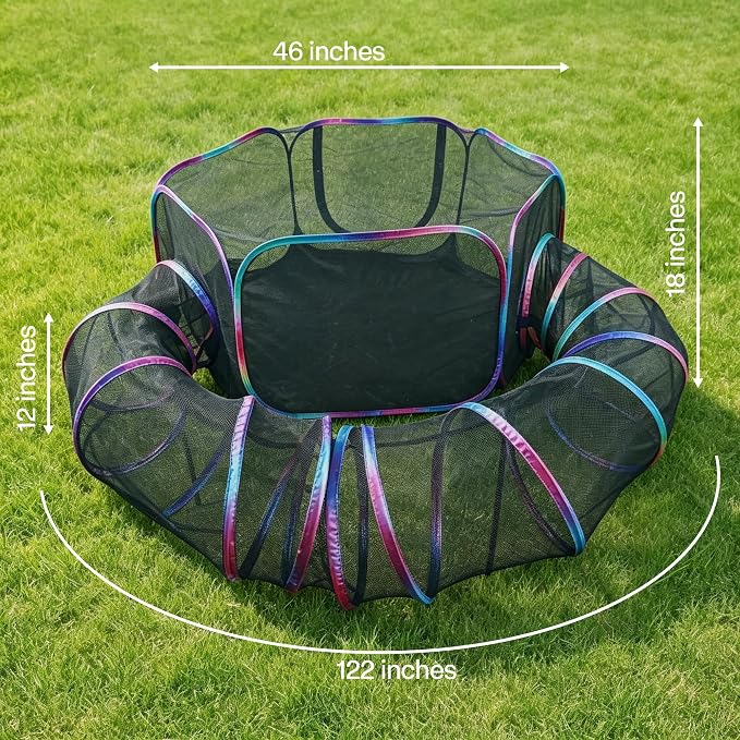 PAWISE Outdoor Cat Enclosure, 2-in-1 Portable Catio with Cat Tent and Tunnel, Pop Up Cat Playpen for Indoor Outdoor Cats and Small Animals, with Storage Bag