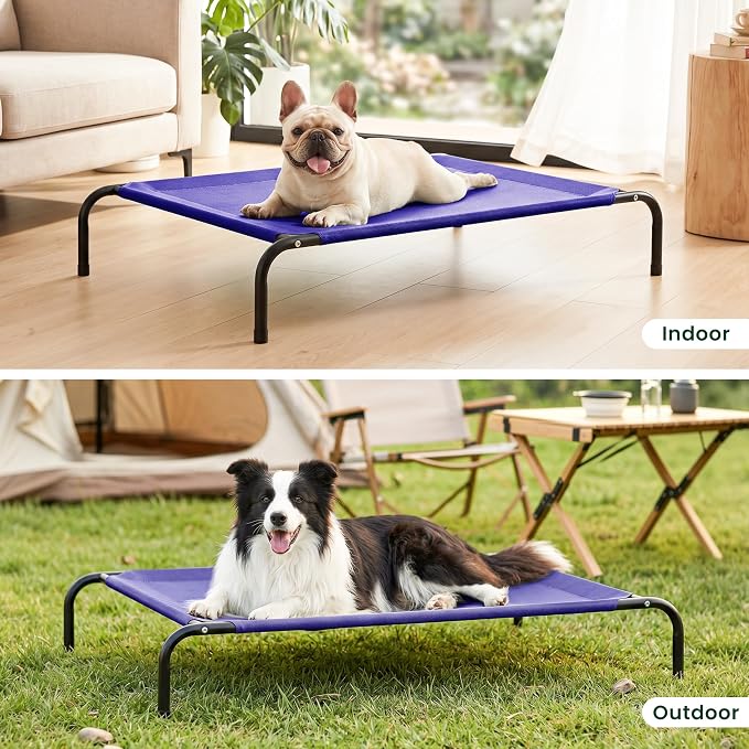 Love's cabin Elevated Cooling Dog Bed for Medium Dogs, Portable Indoor & Outdoor Raised Pet Dog Cat Cot, Durable Summer Frame with Breathable Mesh, Blue, 43" x 31.5" x 8"
