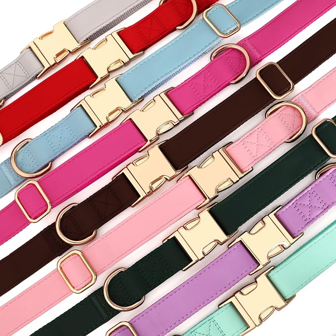 PET ARTIST PU Leather Dog Collar, Bright & Stylish Purple Dog Collar Girl with Quick Release Gold Metal Buckle, Soft Nylon Padded Durable Pet Collars Adjustable for Large Dogs, Neck Fit 16-27"