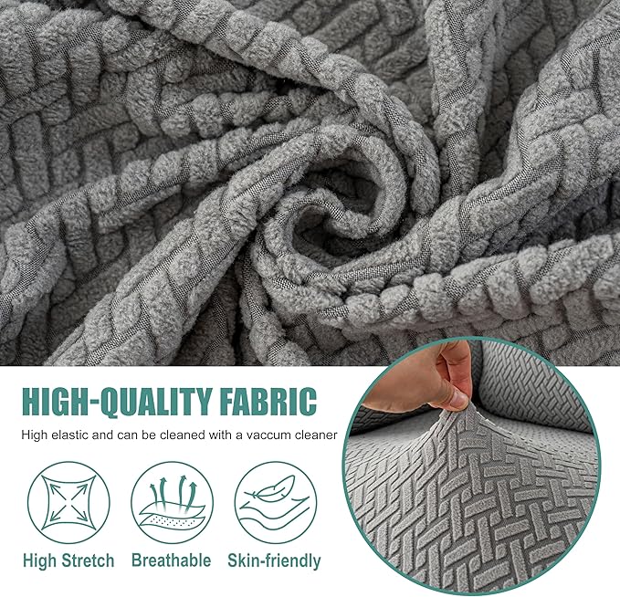 Genina Recliner Loveseat Covers with Console, Stretch Reclining Sofa Covers, 2 Seater Couch Cushion Stripe Jacquard Recliner Slipcovers - Furniture Protector Covers for Pet Kid (Light Gray)