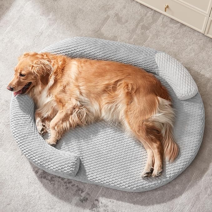 JOEJOY XL Orthopedic Dog Beds Large Sized Dog, Extra Large Washable Waterproof Oval Large Dog Bed with Removable Cover, Egg-Crate Foam Pet Bed with Bolster & Non-Skid Bottom, Light Grey, 42''x31''