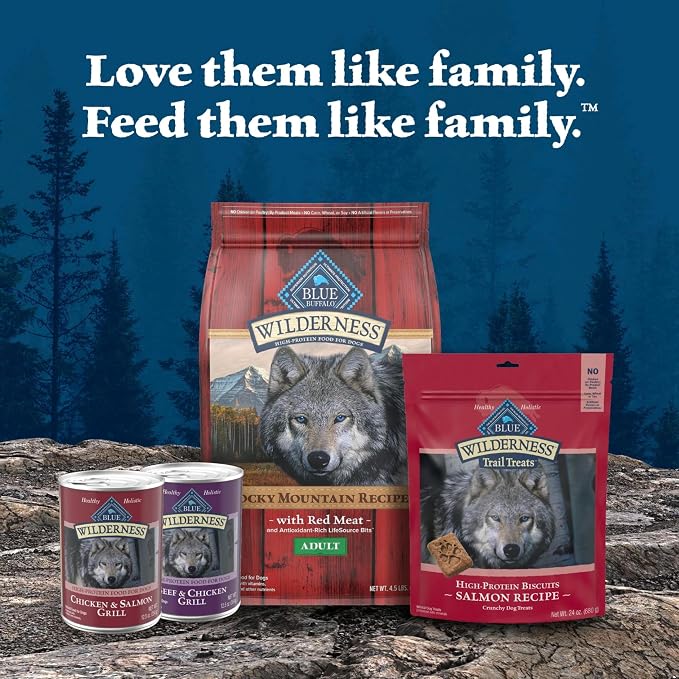 Blue Buffalo Wilderness Adult Wet Dog Food Variety Pack, Beef & Chicken Grill, 32g Protein, and Chicken & Salmon Grill, 35g Protein, Grain-Free & High-Protein, Natural, 12.5-oz. Each (6 Cans)