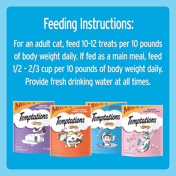 Temptations Cat Treats Classic Crunchy and Soft Cat Treats Variety Pack, 6.3 oz. Pouches (Pack of 6)