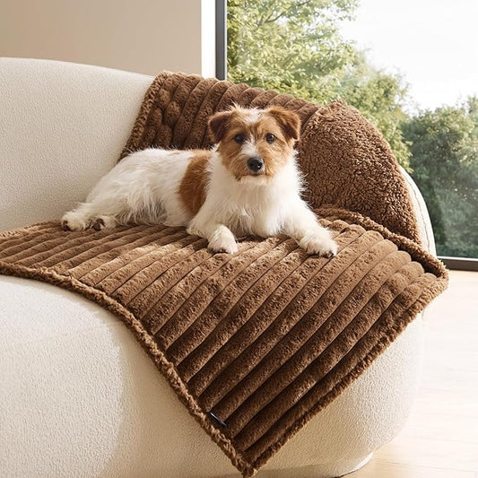 Bedsure ComfyFleece™ Waterproof Dog Blankets for Medium Dogs - Soft Puppy Cat Blanket Corduroy Fleece Washable, Cozy Calming Reversible Furniture Protection for Pet Kitten Doggy,30"x40", Camel Brown