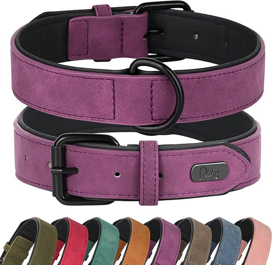 Didog Soft Padded PU Leather Dog Collar, Breathable and Adjustable Dog Collars for Small Dogs, Comfortable for Daily Walk, Purple, M Fit Neck 11-14"(10-20 lbs)