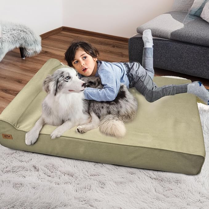 Sytopia XXL 35D Memory Foam Dog Bed for Extra Large Dogs – 7" Thick Orthopedic Pet Couch for Seniors and Big Breeds up to 150 Pounds, with Water-Resistant Liner & Washable Cover – Beige