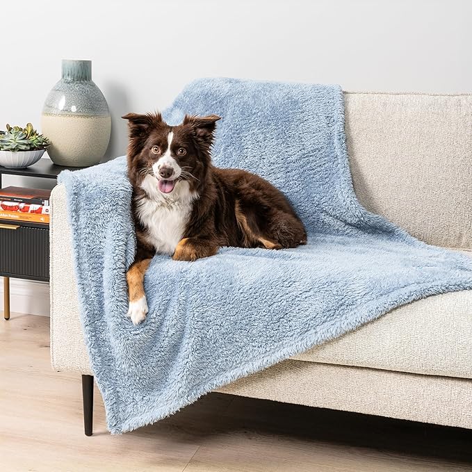 PETAMI Fluffy Fleece CAT and Dog Throw Blanket, Blue, Medium
