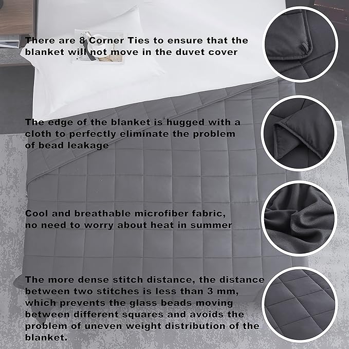Weighted Blanket King Size (Dark Grey,80''x87'' - 25 lbs) Cooling Breathable Heavy Blanket Microfiber Material with Glass Beads for Adult All-Season Summer Fall Winter Soft Thick
