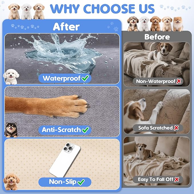 Loiion 100% Double-Sided Waterproof Dog Sofa Cover - Anti-Slip, Leakproof Couch Cover, Pet-Friendly Couch Protectors for Puppy, Large Dog, Kids and Pets 118"X71"