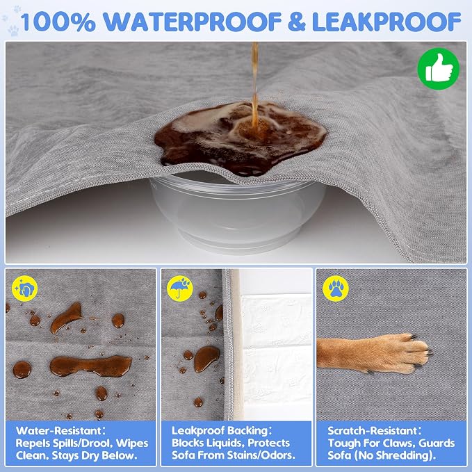 Loiion 100% Double-Sided Waterproof Dog Sofa Cover - Anti-Slip, Leakproof Couch Cover, Pet-Friendly Couch Protectors for Puppy, Large Dog, Kids and Pets134 X71